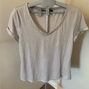 WHBM Shimmering Silver V-Neck Women's Top- GUC